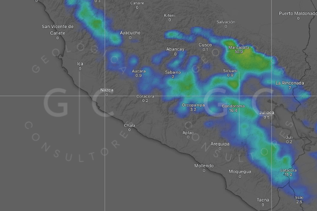 Mapa de Riesgo de nevada sobre el Perú realizado por Geológica Consultores