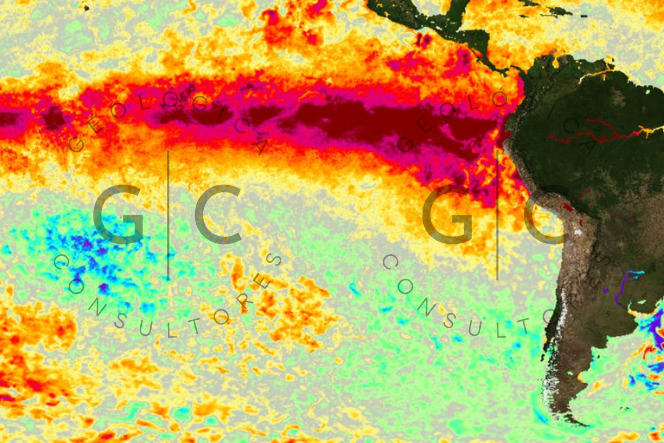 Imagen satelital del Fenómeno de El Niño Global 2023-2024 actualizado a Noviembre 2023